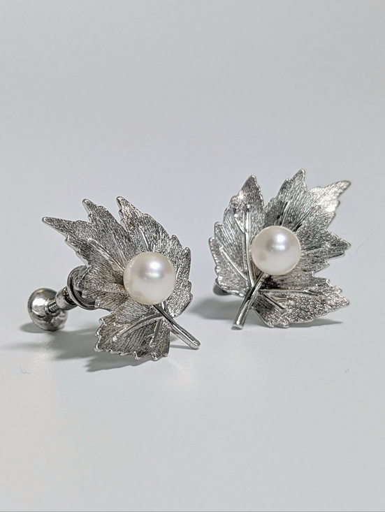Mikimoto Jewelry - Mikimoto Vintage Akoya Pearl Maple Leaf Earrings | 925 Silver | AAQuatif Curated